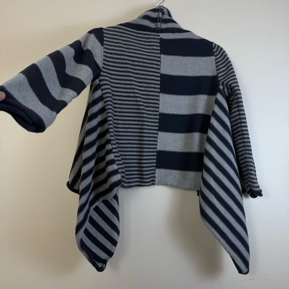 Tea Womens Open Cardigan Sweater sz XL Gray Striped Knitwear Boxy Outdoor Hi-Low